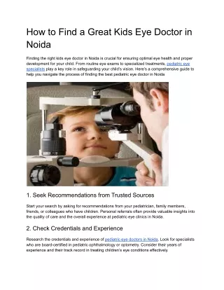 How to Find a Great Kids Eye Doctor in Noida