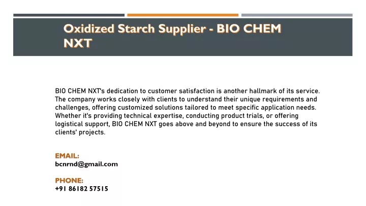 oxidized starch supplier bio chem nxt