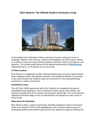 Elixir Reserve The Ultimate Guide to Exclusive Living