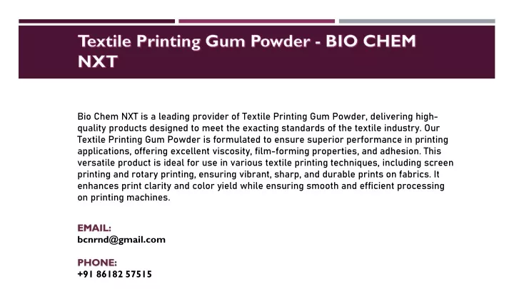 textile printing gum powder bio chem nxt