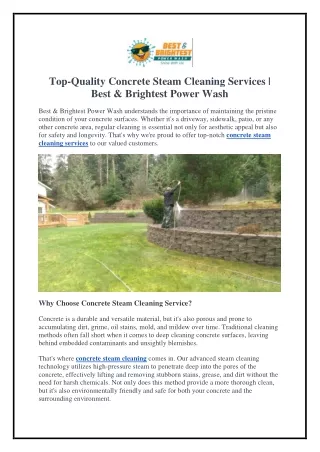 Top Quality Concrete Steam Cleaning Services Best & Brightest Power Wash