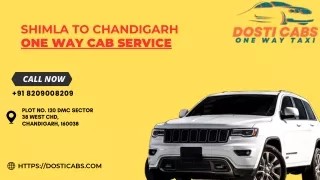 Shimla to Chandigarh One Way Cab Service