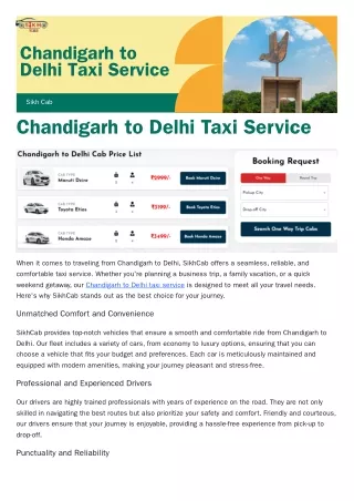 Chandigarh to Delhi Taxi Service | Sikh Cab - Reliable & Comfortable Travel