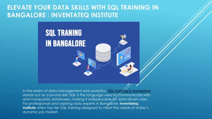 elevate your data skills with sql training in bangalore inventateq institute