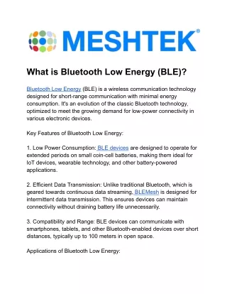 What is Bluetooth Low Energy (BLE)