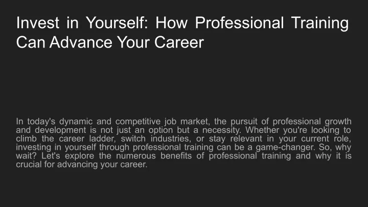 invest in yourself how professional training