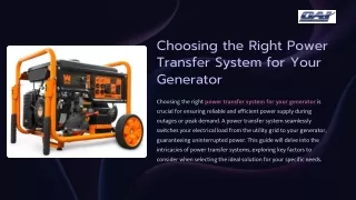 Choosing the Right Power Transfer System for Your Generator