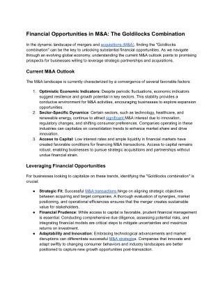 06. Financial Opportunities in M&A_ The Goldilocks Combination