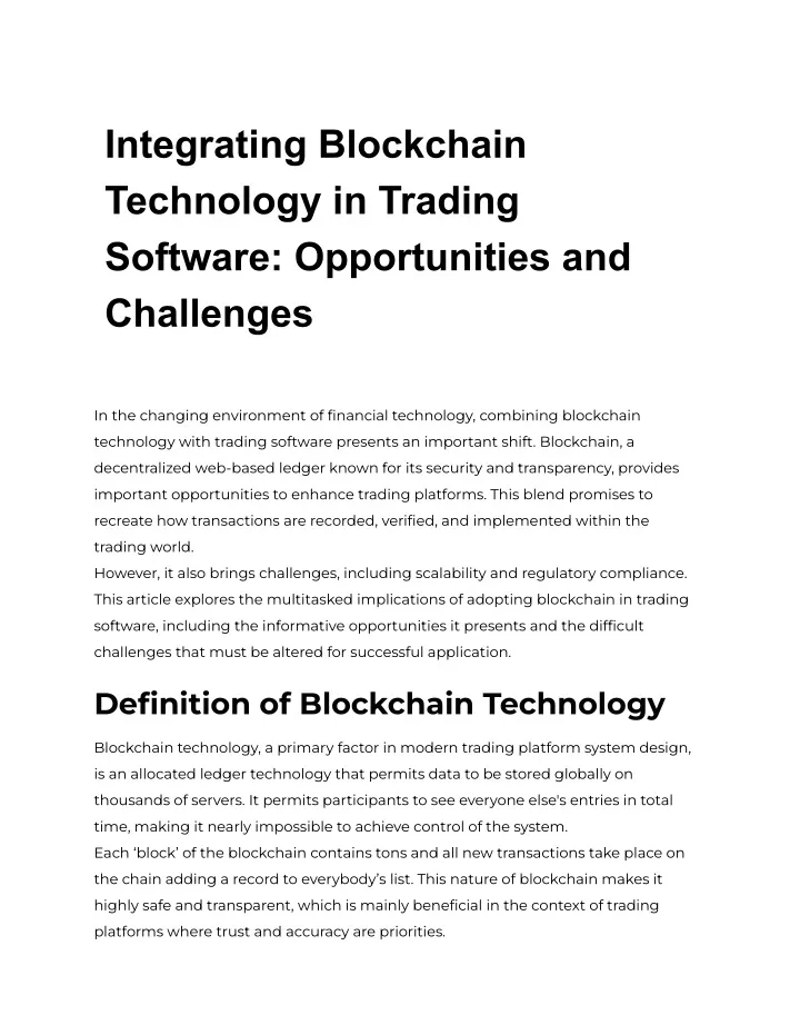 integrating blockchain technology in trading