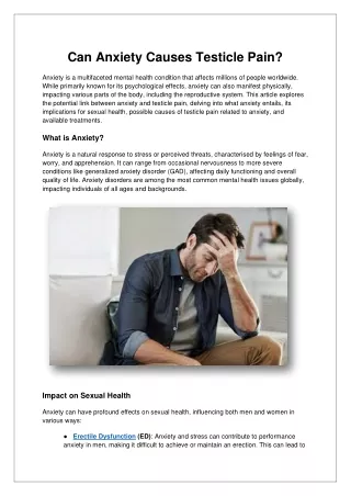 How Anxiety cause of Testicular Pain