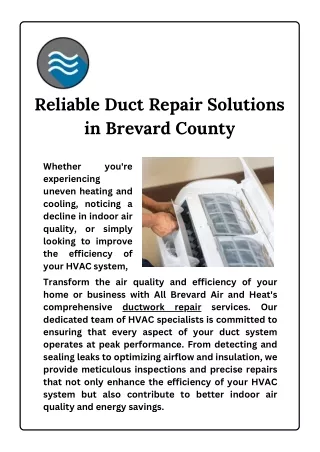 Reliable Duct Repair Solutions in Brevard County