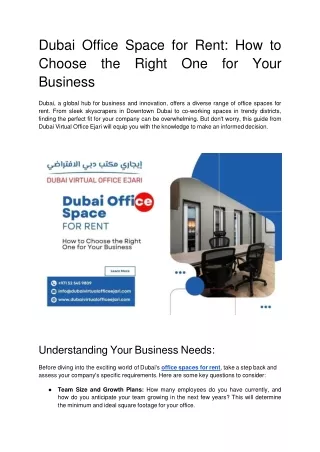 Dubai Office Space for Rent_ How to Choose the Right One for Your Business