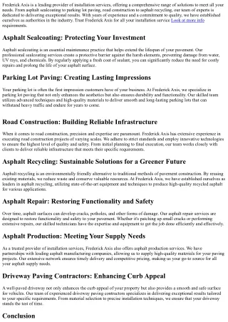 “Comprehensive Range of Installation Services by Frederick Axis”