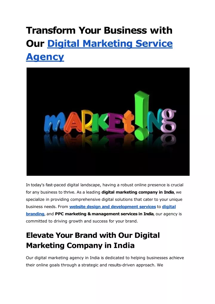 transform your business with our digital marketing service agency