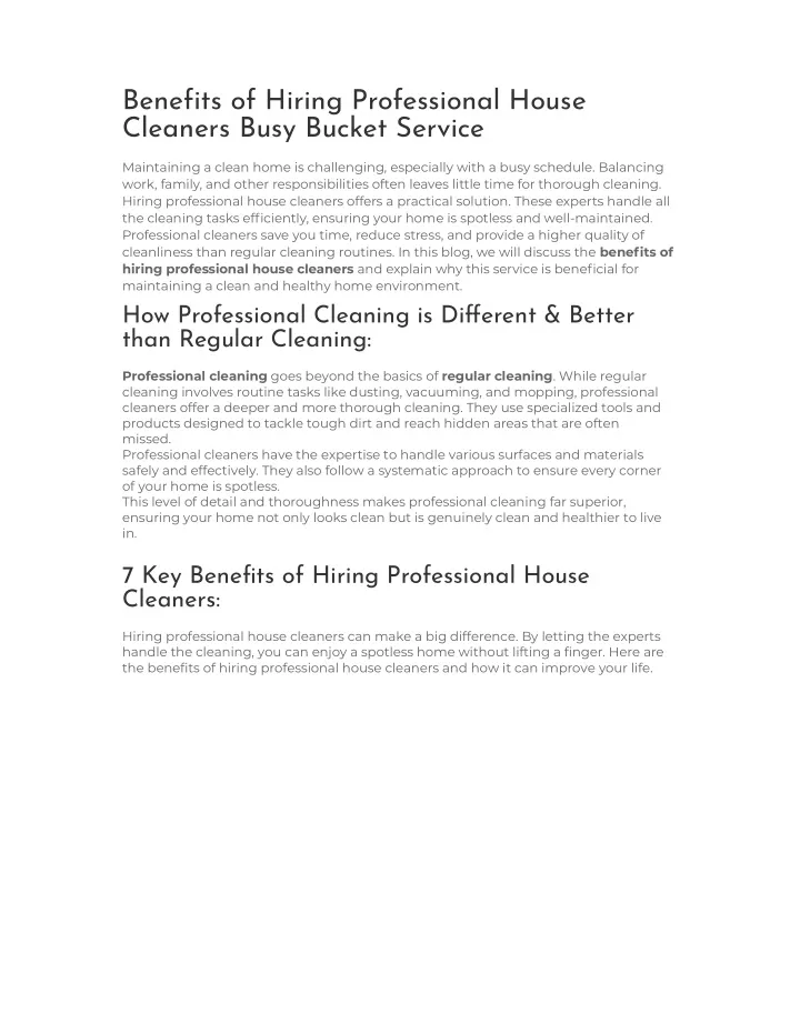 benefits of hiring professional house cleaners