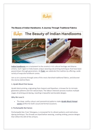 The Beauty of Indian Handlooms: A Journey Through Traditional Fabrics