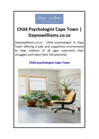 Child Psychologist Cape Town  Daynewilliams.co.za