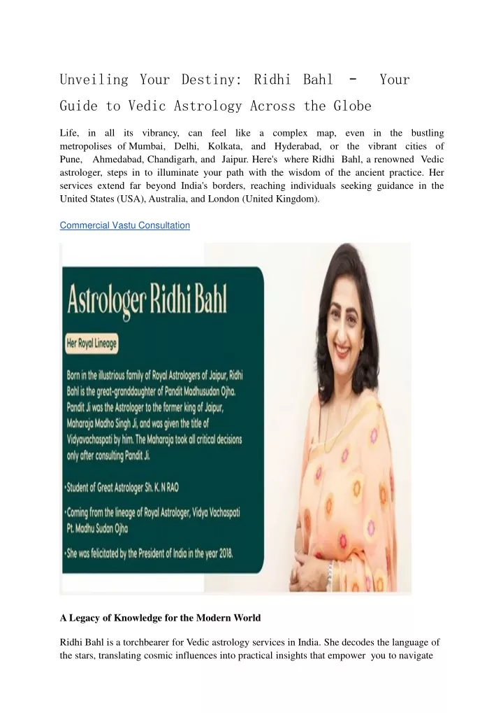 unveiling your destiny ridhi bahl your guide