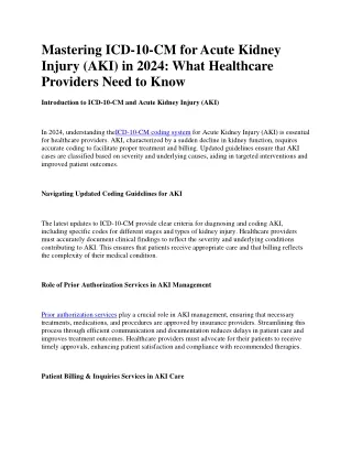 Mastering ICD-10-CM for Acute Kidney Injury (AKI) in 2024: What Healthcare Provi