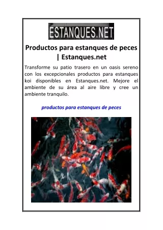 Productos para estanques de peces  Estanques.net