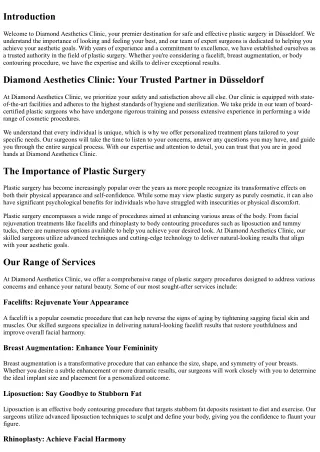 Diamond Aesthetics Clinic: Your Gateway to Safe and Effective Plastic Surgery in