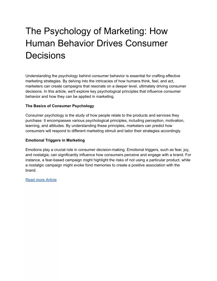 the psychology of marketing how human behavior