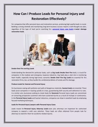 How Can I Produce Leads for Personal Injury and Restoration Effectively?