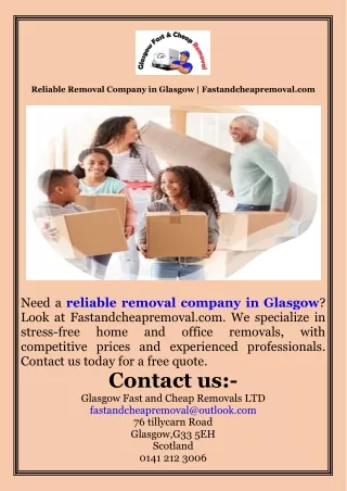 Reliable Removal Company in Glasgow  Fastandcheapremoval.com