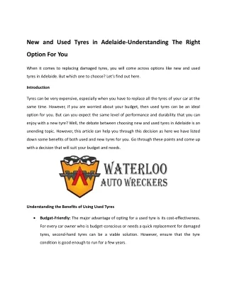 new and used tyres in adelaide understanding