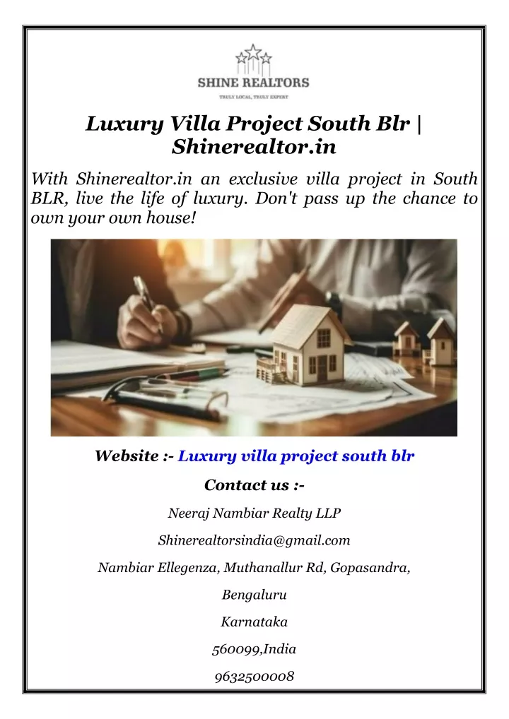 luxury villa project south blr shinerealtor in