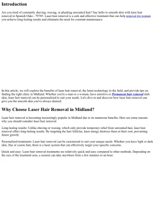 Say Hello to Smooth Skin: Laser Hair Removal in Spanish Oaks - 79705