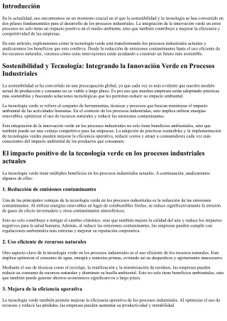 El impacto positivo de la tecnología verde en los procesos industriales actuales