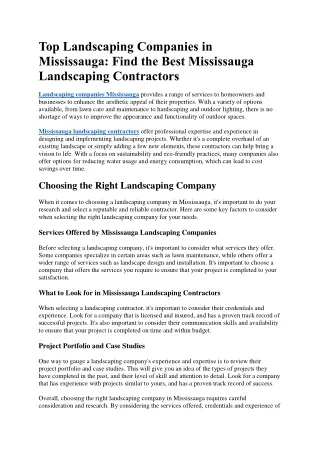 Top Landscaping Companies in Mississauga Find the Best Mississauga Landscaping Contractors