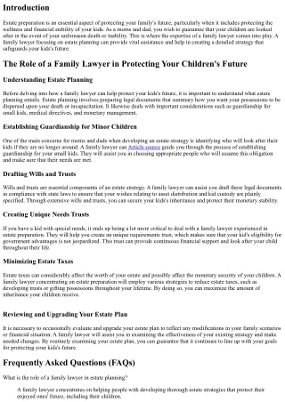 Protecting Your Children's Future: How a Family Lawyer Can Assist With Estate Pr
