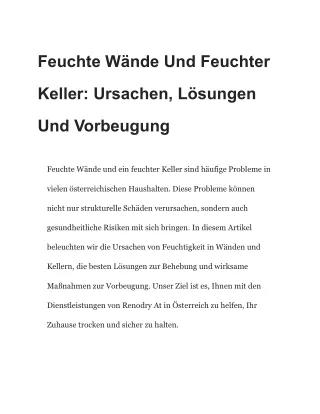 Feuchte Wände Und Feuchter Keller_ Ursachen, Lösungen Und Vorbeugung
