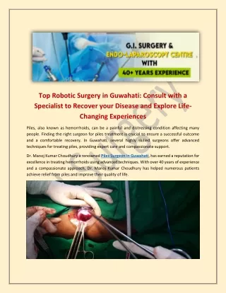 Robotic Surgery in Guwahati: The Benefits of Robotic-Assisted Procedures