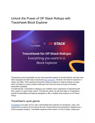 Unlock the Power of OP Stack Rollups with TraceHawk Block Explorer