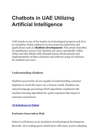 Chatbots in UAE Utilizing Artificial Intelligence