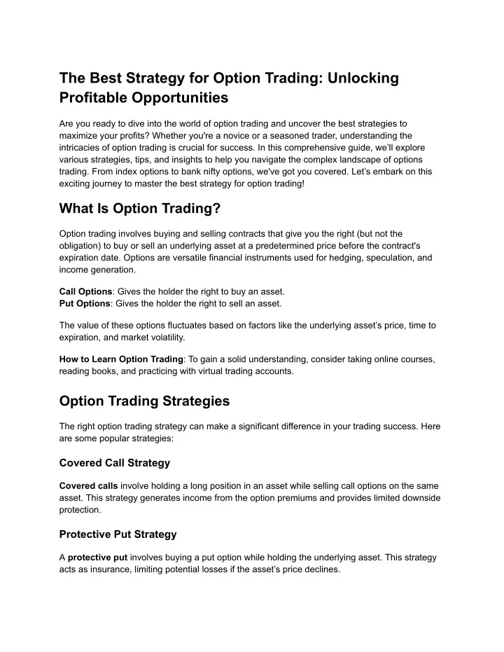 the best strategy for option trading unlocking