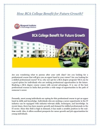 How BCA College Benefit for Future Growth?