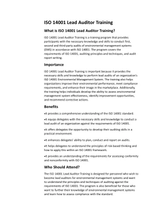ISO 14001 Lead Auditor Training