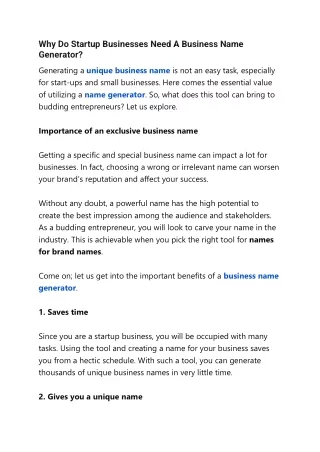 Why Do Startup Businesses Need A Business Name Generator