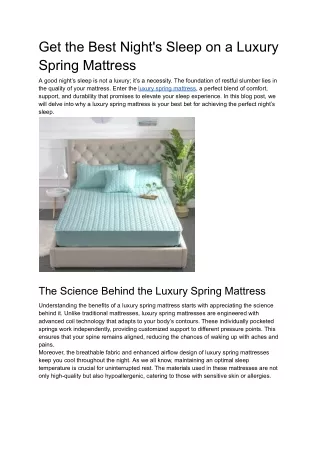 Get the Best Night's Sleep on a Luxury Spring Mattress