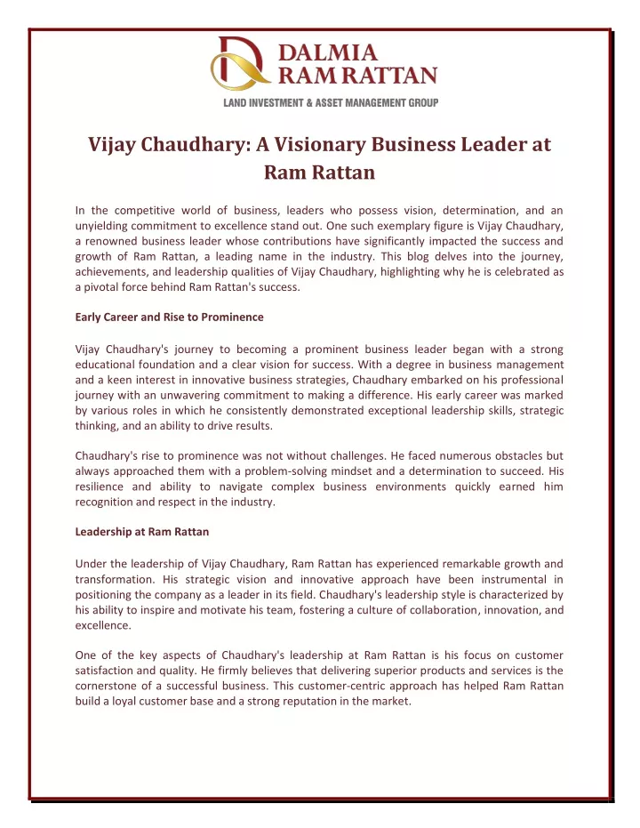 vijay chaudhary a visionary business leader