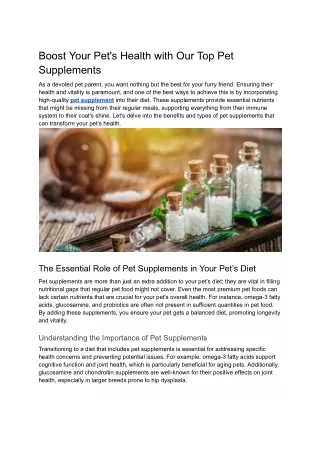 Boost Your Pet's Health with Our Top Pet Supplements