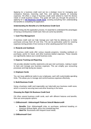 A Comprehensive Guide to Applying for a Citi Business Credit Card