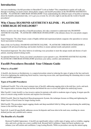 Facelift Procedures Decoded: Your Ultimate Guide to Plastic Surgery in Düsseldor