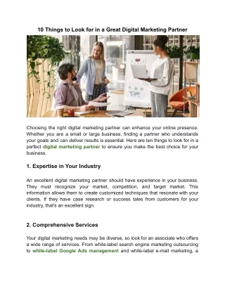 10 Things to Look for in a Great Digital Marketing Partner