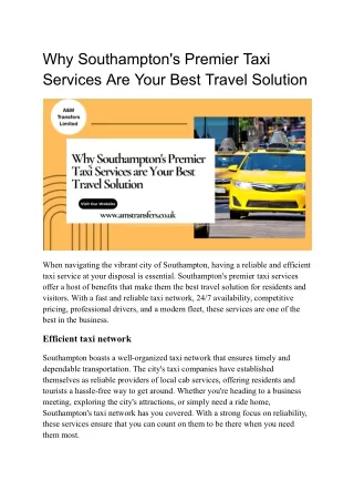 Why Southampton's Premier Taxi Services Are Your Best Travel Solution