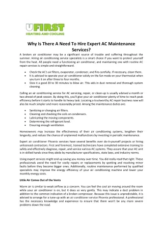 Why Is There A Need To Hire Expert AC Maintenance Services